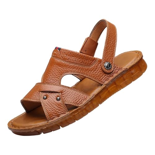Sommer-Strandsandalen, Herren-Freizeit-Ledersandalen Mit Offener Zehenpartie Rutschfester Sohle Verstellbarer Fußgewölbeunterstützung Und Weicher Sohle, Outdoor-Slipper Atmungsaktiv(Brown,38 EU) von CLSQLXYJZC
