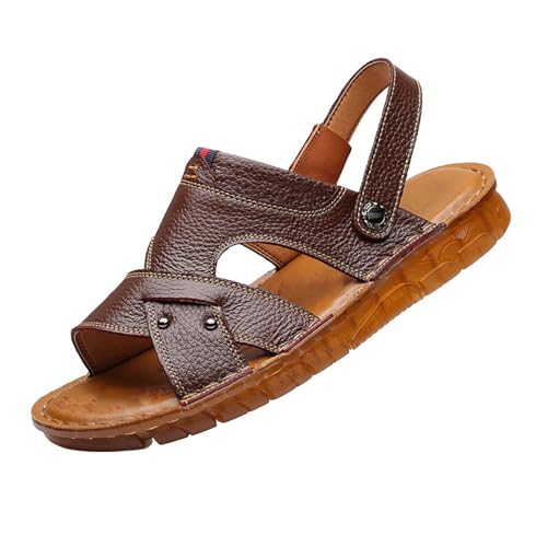 Sommer-Strandsandalen, Herren-Freizeit-Ledersandalen Mit Offener Zehenpartie Rutschfester Sohle Verstellbarer Fußgewölbeunterstützung Und Weicher Sohle, Outdoor-Slipper Atmungsaktiv(Yellow,41 EU) von CLSQLXYJZC