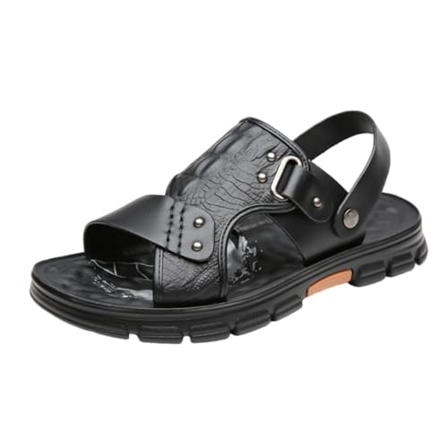 Sommerliche Herren-Strandsandalen Mit Weicher Sohle Und Offener Zehenpartie Und Fußgewölbeunterstützung, Rutschfeste Atmungsaktive Verstellbare Wandersandalen Für Den Außenbereich(Black,46 EU) von CLSQLXYJZC