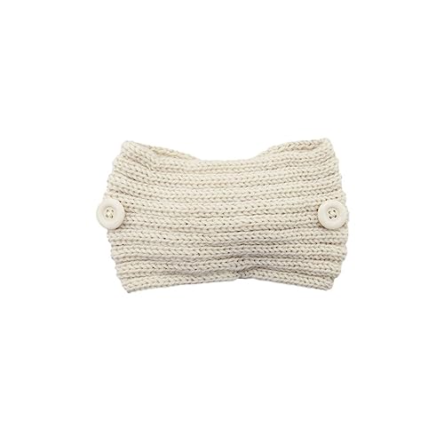 CLSSLVVBN Gehäkelte Stirnbänder Winterwarmer Kopfwickel mit Knöpfen Verstellbare breite Ohrenwärmer Haarbänder Modeaccessoire für Frauen, Beige von CLSSLVVBN