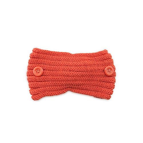CLSSLVVBN Gehäkelte Stirnbänder Winterwarmer Kopfwickel mit Knöpfen Verstellbare breite Ohrenwärmer Haarbänder Modeaccessoire für Frauen, Orange von CLSSLVVBN