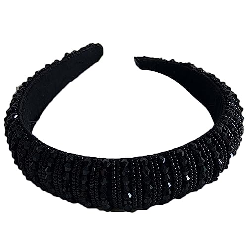 CLSSLVVBN Haarbänder Perlen Kristall Kopfschmuck Breit Barock Stil Mode Kopfbedeckung Geschenk für Frauen Mädchen Hochzeit Strand Ornament, Schwarz von CLSSLVVBN