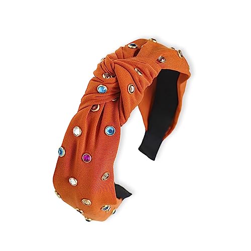 CLSSLVVBN Mode Haarbänder Hoop verziertes Stirnband mit Strass Bunte breite flexible Dekorationsstirnbänder für Frauen Mädchen, Orange Rot von CLSSLVVBN