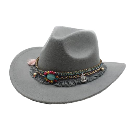 CLSSLVVBN Modische Kinder Wolle Hohl Western Cowboy Hut Für Kinder Cowboy Hut Mit Quaste Gürtel Polyester Cowgirl Sombrero Kappe, Grau von CLSSLVVBN