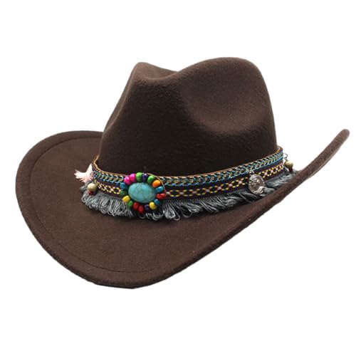 CLSSLVVBN Modische Kinder Wolle Hohl Western Cowboy Hut Für Kinder Cowboy Hut Mit Quaste Gürtel Polyester Cowgirl Sombrero Kappe, Kaffee von CLSSLVVBN