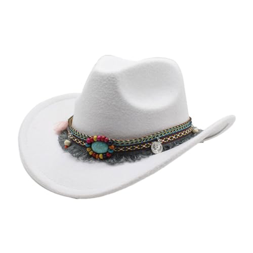 CLSSLVVBN Modische Kinder Wolle Hohl Western Cowboy Hut Für Kinder Cowboy Hut Mit Quaste Gürtel Polyester Cowgirl Sombrero Kappe, Weiß von CLSSLVVBN
