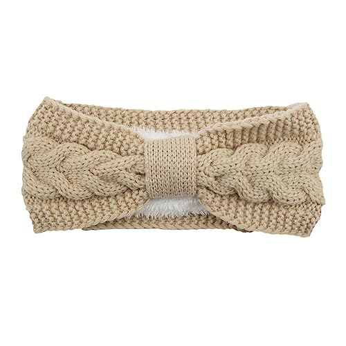 CLSSLVVBN Strick Stirnbänder, elastischer Bowknot, gehäkeltes Fleece, gefüttert, verstellbar, breites, warmes Ohrenwärmer Stirnband, Geschenke für Frauen, Beige von CLSSLVVBN