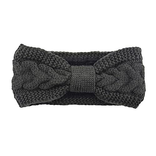 CLSSLVVBN Strick Stirnbänder, elastischer Bowknot, gehäkeltes Fleece, gefüttert, verstellbar, breites, warmes Ohrenwärmer Stirnband, Geschenke für Frauen, Dunkelgrau von CLSSLVVBN