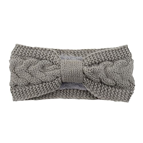 CLSSLVVBN Strick Stirnbänder, elastischer Bowknot, gehäkeltes Fleece, gefüttert, verstellbar, breites, warmes Ohrenwärmer Stirnband, Geschenke für Frauen, Hellgrau von CLSSLVVBN