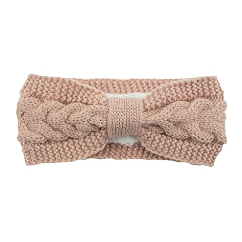 CLSSLVVBN Strick Stirnbänder, elastischer Bowknot, gehäkeltes Fleece, gefüttert, verstellbar, breites, warmes Ohrenwärmer Stirnband, Geschenke für Frauen, Rosa Garnelen von CLSSLVVBN