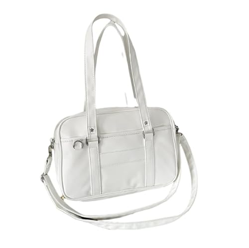 CLSSLVVBN Tragbare Pendlertasche Handtasche Büchertasche Büchertasche PU-Computertasche JK Schultasche Schultertasche (Weiß) von CLSSLVVBN