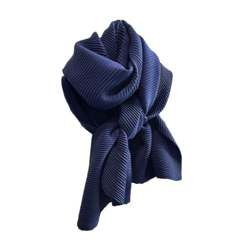 CLSSLVVBN Universal Match Luxus Einfarbig Und Plissee Schal Für Frauen Warm Einfarbig Große Dicke Schal Polyester, Dunkelblau von CLSSLVVBN