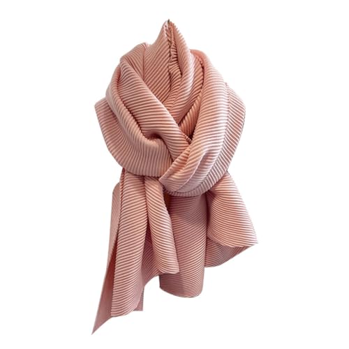 CLSSLVVBN Universal Match Luxus Einfarbig Und Plissee Schal Für Frauen Warm Einfarbig Große Dicke Schal Polyester, Hell Pink von CLSSLVVBN