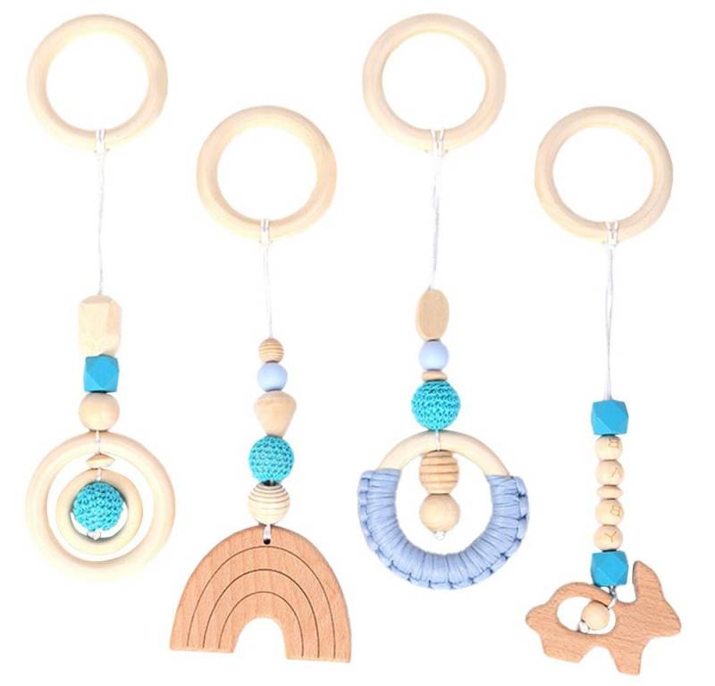 CLTYQ Beißring Baby Spielzeug ab 0 Monate 4 Stück Spielebogen Babies Toys, (4-tlg), Spielbögen Baby Gym Anhänger Holz für Mädchen Jungen von CLTYQ