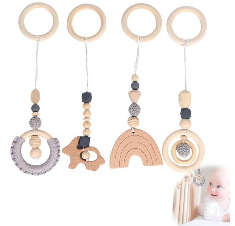 CLTYQ Beißring Baby Spielzeug ab 0 Monate 4 Stück Spielebogen Babies Toys, (4-tlg), Spielbögen Baby Gym Anhänger Holz für Mädchen Jungen von CLTYQ
