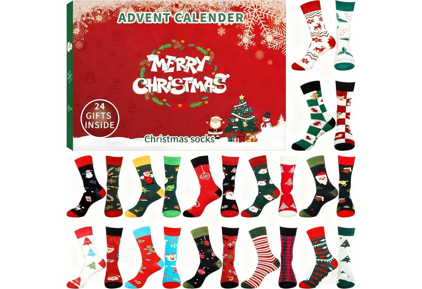 CLTYQ Freizeitsocken Weihnachtssocken,Weihnachten Adventskalender Socken mit 24 Artikel lustige Socken für Weihnachten,Kindersocken, Blindbox-Socken von CLTYQ