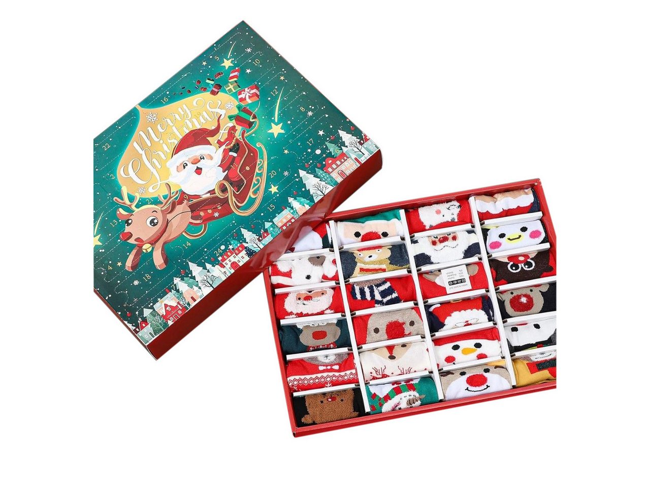 CLTYQ Freizeitsocken Weihnachtssocken,Weihnachten Adventskalender Socken mit 24 Artikel lustige Socken für Weihnachten,Kindersocken, Blindbox-Socken von CLTYQ