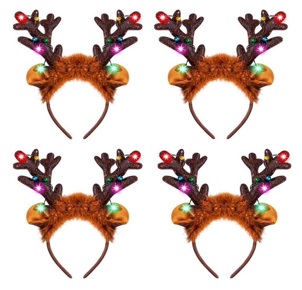 CLTYQ Haarreif Rentier-Stirnband mit leuchtendem Geweih, 4-tlg., Weihnachts-Haarreif für Erwachsene und Kinder von CLTYQ