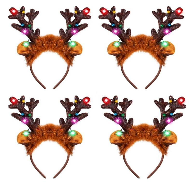 CLTYQ Haarreif Rentier-Stirnband mit leuchtendem Geweih, 4-tlg., Weihnachts-Haarreif für Erwachsene und Kinder von CLTYQ