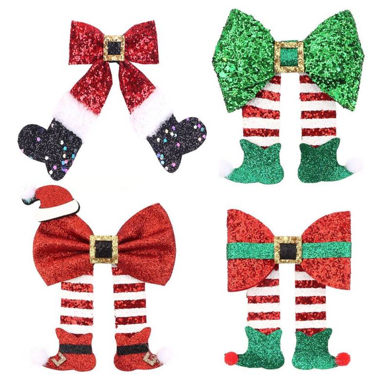CLTYQ Haarspange Weihnachts-Schleifen-Haarspangen mit Glitzer,4 Stück, 4-tlg., Weihnachts-Haarspangen für Frauen, Haarschmuck für Festlichkeiten von CLTYQ