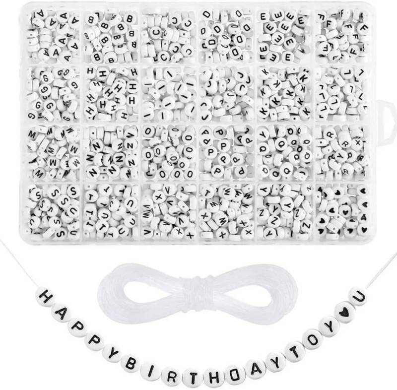CLTYQ Ketten und Armband Set 1200 Stück Perlen zum Auffädeln, perlen A bis Z und Schwarz Herzperlen, Alphabet Perlen für Armbänder für DIY Armbänder Bastelset von CLTYQ