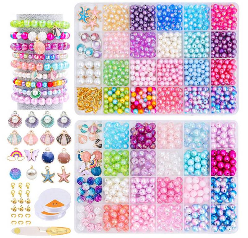 CLTYQ Ketten und Armband Set Armbänder Selber Machen Kinder,Farben Armband Meeresthema Bastelset (1190-tlg), Schmuckzubehör zum Auffädeln, DIY Armband Selber Machen Kit von CLTYQ