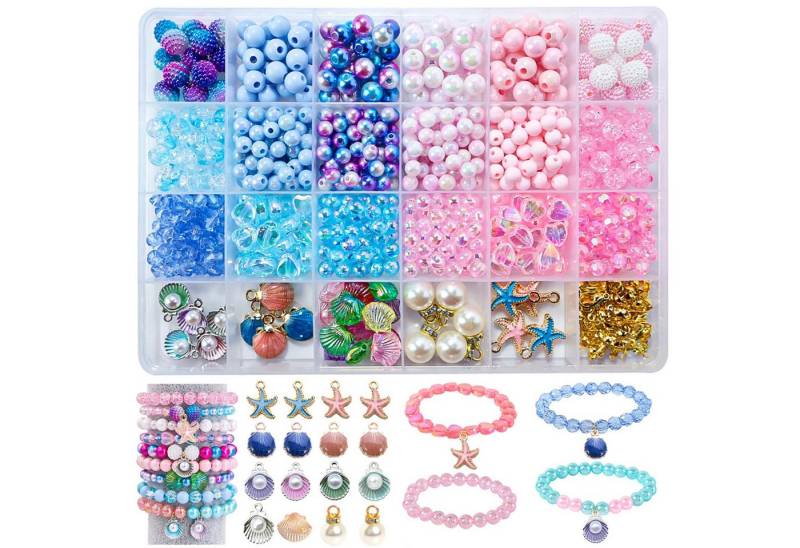 CLTYQ Ketten und Armband Set Armbänder Selber Machen Kinder,Farben Armband Meeresthema Bastelset (625-tlg), Schmuckzubehör zum Auffädeln, DIY Armband Selber Machen Kit von CLTYQ