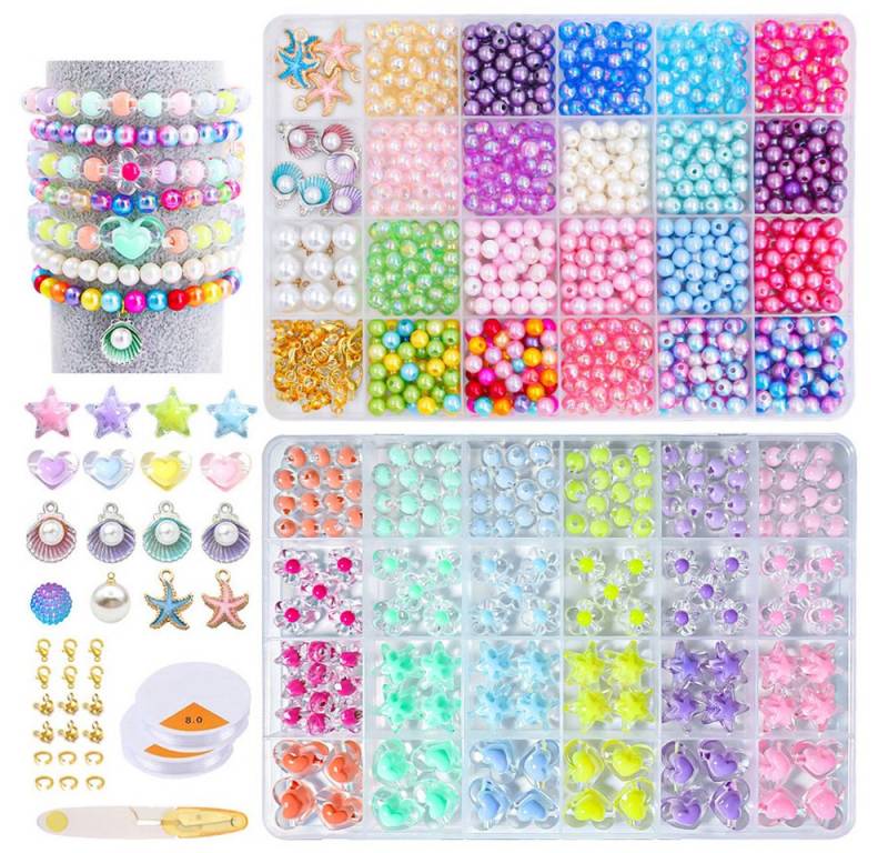 CLTYQ Ketten und Armband Set Armbänder Selber Machen Kinder,Farben Armband Meeresthema Bastelset (835-tlg), Schmuckzubehör zum Auffädeln, DIY Armband Selber Machen Kit von CLTYQ