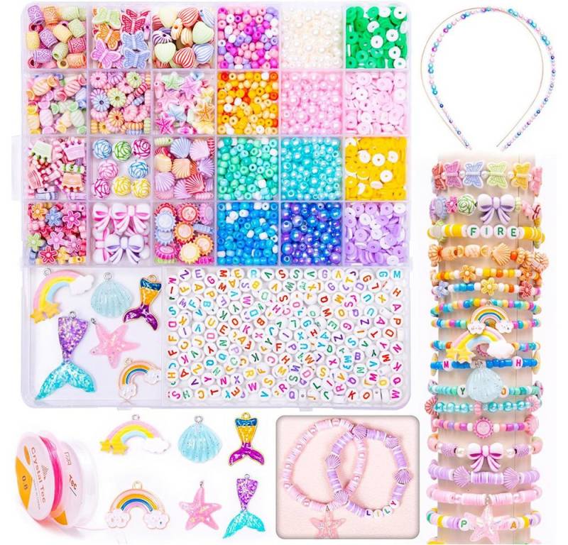 CLTYQ Ketten und Armband Set Kinder Perlen Set Bunte Runde Perlen für DIY Halsketten & Armbänder, Montessori Spielzeug,Geeignet für Mädchen zum Basteln von Armbändern von CLTYQ