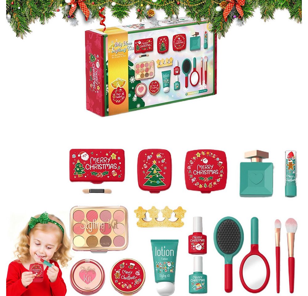 CLTYQ Kosmetik-Set 16 pcs Kinderschminkset für Mädchen ab 5 Jahren,Kosmetik-Spielzeug, 16-tlg., mit Spiegel, Nagelstickern und Lippenstift, simuliertes Spiel(keine echten Kosmetika enthalten). von CLTYQ