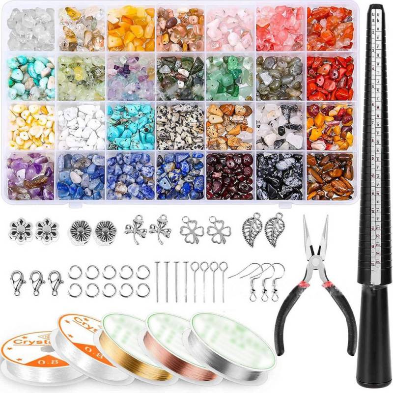 CLTYQ Schmuckset SchmucksetSchmuck Selber Machen Set, 28 Farben Natürlicher Edelsteine, Ringe Selber Machen Set – 1660 Kristall-Edelstein-Perlen von CLTYQ