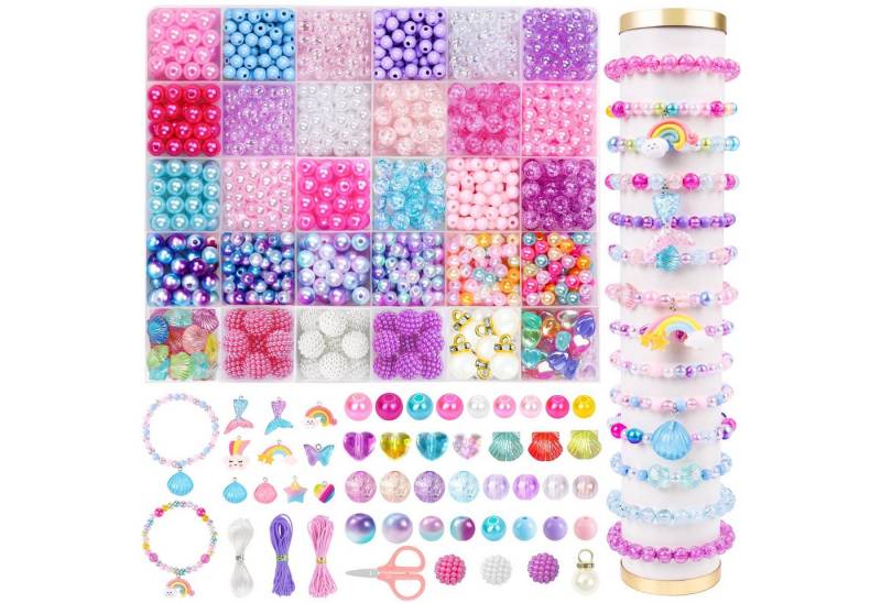 CLTYQ Schmuckset mit Gravur Schmuckset mit Gravur Armband perlen zum Auffädeln DIY Schmuckset, Perlen zum Auffädeln Kinder, bunte Anhänger, Armband Perlen Set von CLTYQ