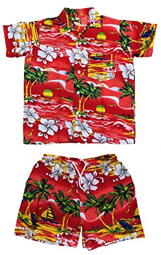 CLUB CUBANA Hawaii-Hemden und Shorts für Kinder, Jungen, Mädchen, schmale Passform, klassisch, kurzärmelig, lässig, Blumenmuster, Hawaii-Hemden und Shorts, rot, 4-5 Jahre von CLUB CUBANA