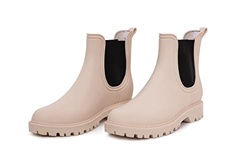 CLUB4BRANDS Damen Lifestyle-Stiefelette, Kurzschaft Gummi-Stiefel, Chelsea Boots, Gummistiefeletten mit Extra Kaps Actifresh Einlegesohlen, Regenstiefel, Made in Italy (36 - Beige/Schwarz) von CLUB4BRANDS