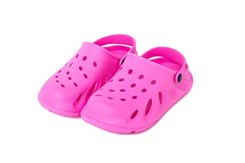 CLUB4BRANDS Kinder Eva Clogs | Gartenclogs für Jungen und Mädchen | Flache Slip On Hausschuhe | Weiche und Bequeme Eva Pantoletten ideal für den Sommer am Strand | Made in EU (30 - Pink) von CLUB4BRANDS