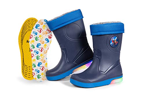 CLUB4BRANDS Kinder-Regenstiefel, Gummistiefel mit Herausnehmbarem Warmfutter, Extra KAPS Einlegesohle, Blinkeffekt in der Sohle, Reflektierende Details von 3M Scotchlite, Made in Italy (22/23 - Blau) von CLUB4BRANDS