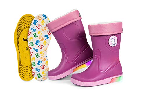 Kinder-Regenstiefel, Gummistiefel mit Herausnehmbarem Warmfutter, Extra Kaps Einlegesohle, Blinkeffekt in der Sohle, Reflektierende Details von 3M Scotchlite, Made in Italy (26/27 - Violett) von CLUB4BRANDS