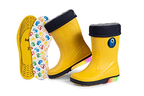 CLUB4BRANDS Kinder-Regenstiefel, Gummistiefel mit Herausnehmbarem Warmfutter, Extra Kaps Einlegesohle, Blinkeffekt in der Sohle, Reflektierende Details von 3M Scotchlite, Made in Italy (34/35 - Gelb) von CLUB4BRANDS