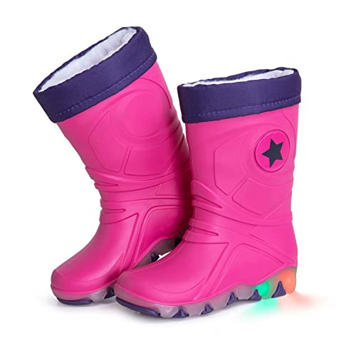 CLUB4BRANDS Kinder-Regenstiefel | Gummistiefel mit herausnehmbarem Warmfutter | Blinkeffekt in der Sohle | Reflektierende Details von 3M Scotchlite | Made in Italy (24/25 - Fuchsia/Violett) von CLUB4BRANDS