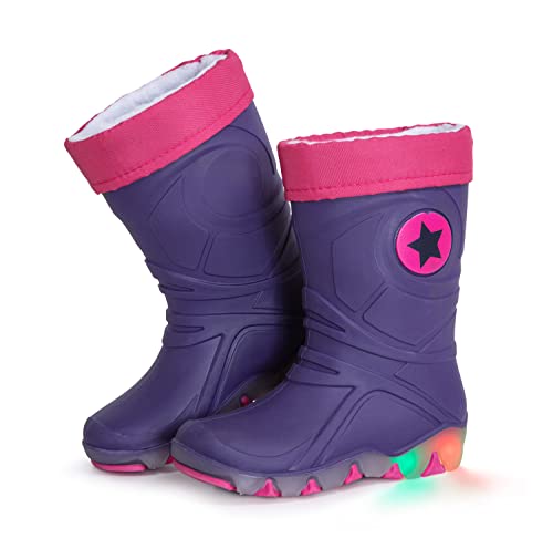 CLUB4BRANDS Kinder-Regenstiefel | Gummistiefel mit herausnehmbarem Warmfutter | Blinkeffekt in der Sohle | Reflektierende Details von 3M Scotchlite | Made in Italy (24/25 - Violett/Fuchsia) von CLUB4BRANDS