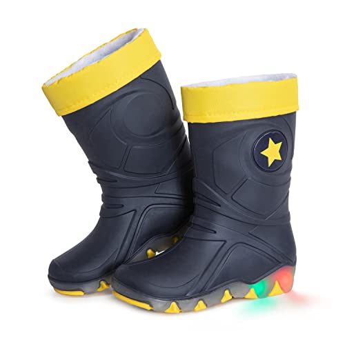 CLUB4BRANDS Kinder-Regenstiefel | Gummistiefel mit herausnehmbarem Warmfutter | Blinkeffekt in der Sohle | Reflektierende Details von 3M Scotchlite | Made in Italy (26/27 - Blau/Gelb) von CLUB4BRANDS