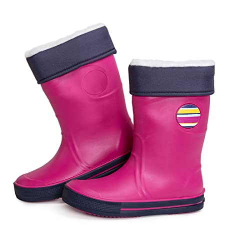 CLUB4BRANDS Kinder-Regenstiefel | Gummistiefel mit herausnehmbarem Warmfutter | Winterstiefel | Reflektierende Details von 3M Scotchlite | Made in Italy (26/27 - Fuchsia/Blau) von CLUB4BRANDS