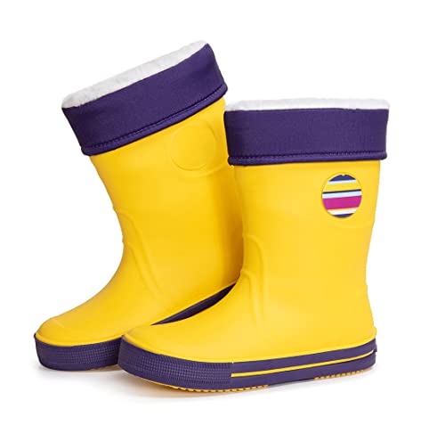 CLUB4BRANDS Kinder-Regenstiefel | Gummistiefel mit herausnehmbarem Warmfutter | Winterstiefel | Reflektierende Details von 3M Scotchlite | Made in Italy (26/27 - Gelb/Violett) von CLUB4BRANDS