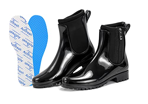 Damen Lifestyle-Stiefelette | Kurzschaft Gummistiefel | Chelsea Boots mit Reissverschluss| Gummistiefeletten mit Extra Kaps Actifresh Einlegesohlen | Regenstiefel | Made in Italy (36 - Schwarz) von CLUB4BRANDS