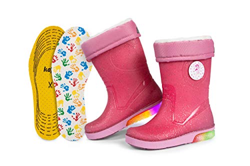 Kinder-Regenstiefel, Gummistiefel mit Herausnehmbarem Warmfutter, Extra Kaps Einlegesohle, Blinkeffekt in der Sohle, Reflektierende Details von 3M Scotchlite, Made in Italy (34/35 - Glitzer Pink) von CLUB4BRANDS