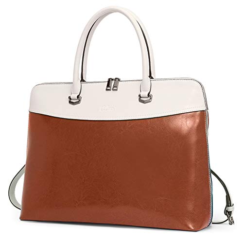 CLUCI Aktentasche Damen Leder, Laptoptasche 15,6-Zoll-Arbeitstasche große Retro ultradünne Damen Business-Tasche Reisetasche Braun mit Beige von CLUCI