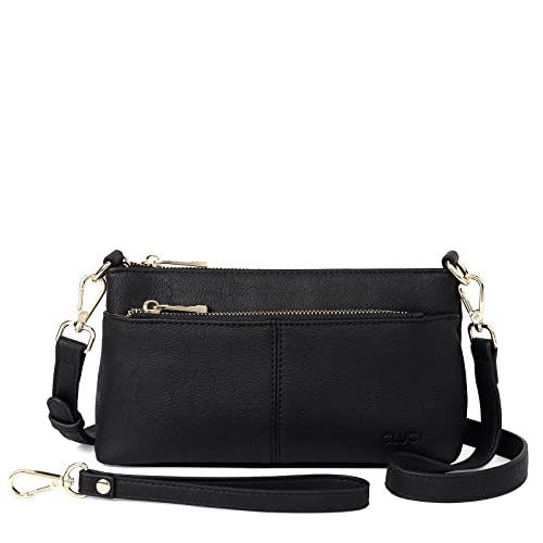 CLUCI Crossbody Bag Damen, Klein Umhängetasche PU Leder, Handy schultertasche, Reißverschlusstasche Handytasche zum Umhängen Damen Schwarz von CLUCI