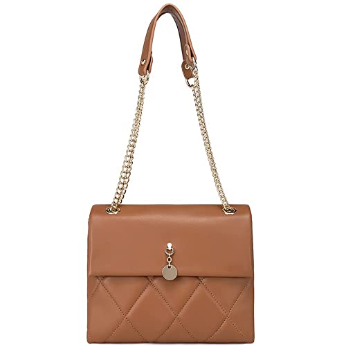 CLUCI Crossbody-Taschen für Frauen, kleine Klappe, gesteppt, Designer-Handtaschen, Kettenriemen, Damen-Schulter-Geldbörse, braun, Medium von CLUCI