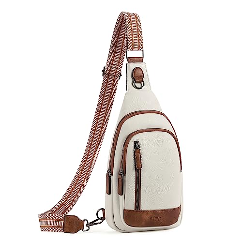 CLUCI Crossbody bag Bauchtasche, umhängetasche damen herren, PU Leder Brusttasche, Klein Schultertasche für Reisen,Beige mit Braun von CLUCI