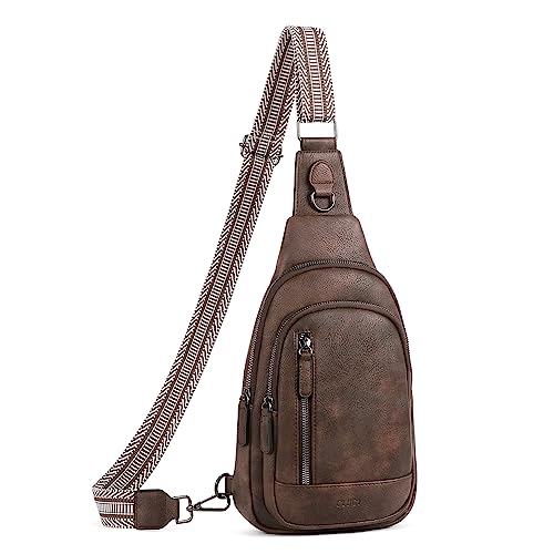 CLUCI Crossbody bag Bauchtasche, umhängetasche damen herren, PU Leder Brusttasche, Klein Schultertasche für Reisen,kaffee von CLUCI